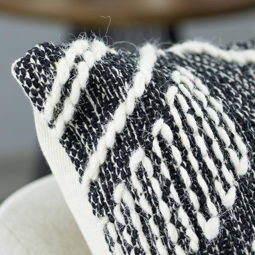 Black and White Cotton Euro Throw Pillow with Tribal Pattern