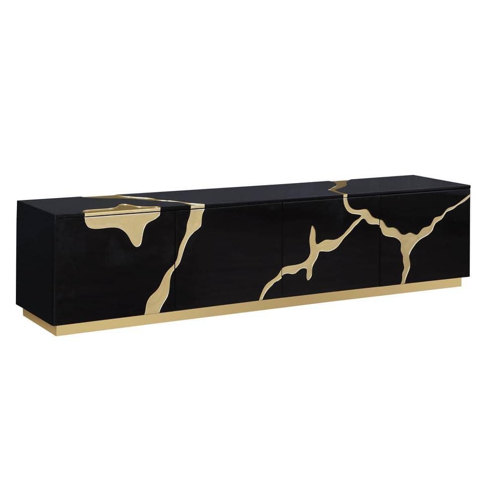 Sanford Black High Gloss Wood with Gold Accent Modern TV Stand