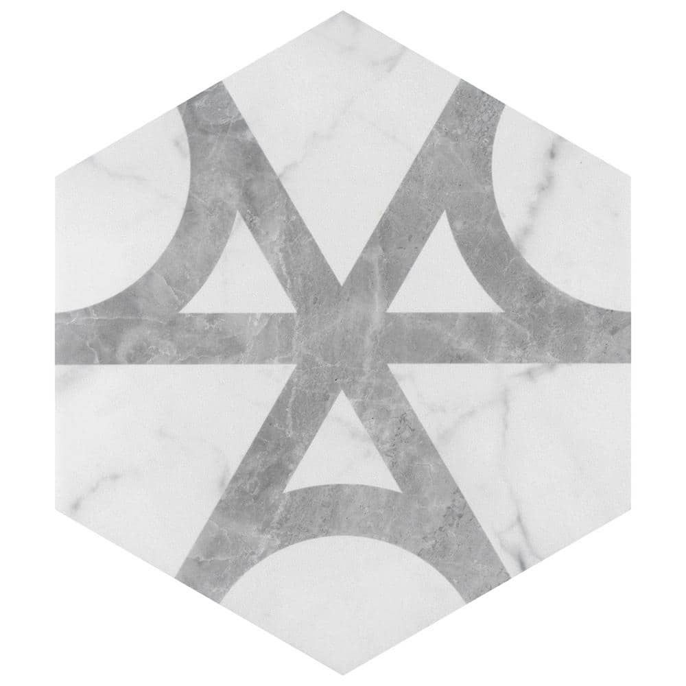 Carra Carrara Elegance 7"x8" Grey and White Matte Hexagon Porcelain Tile