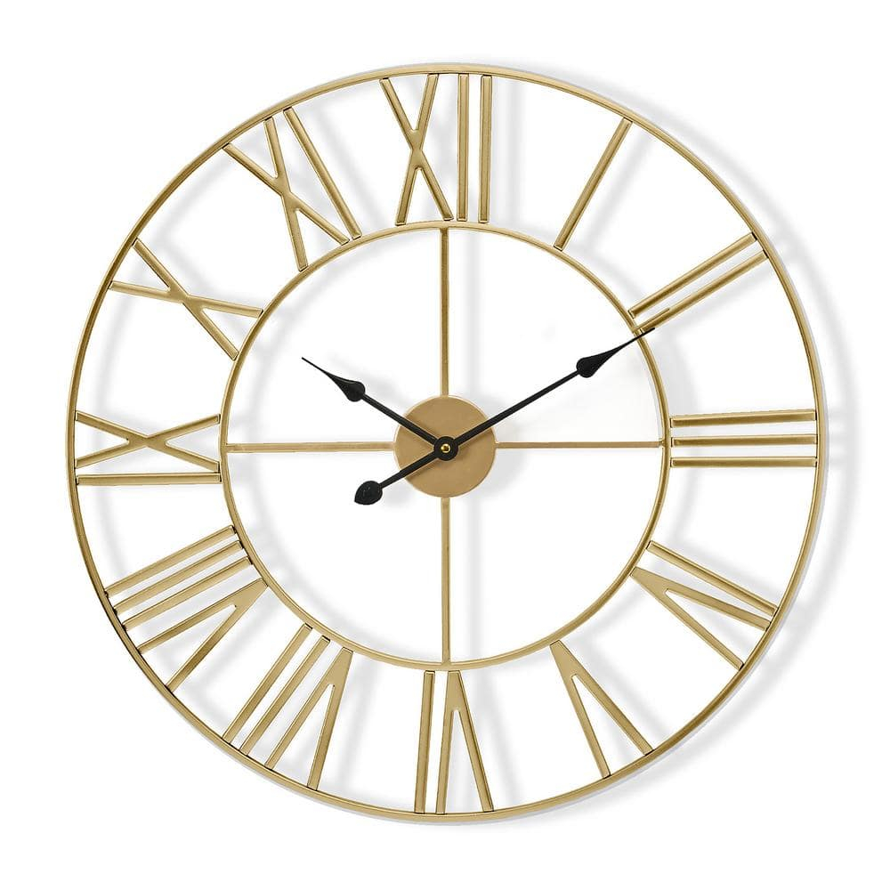 GGI International Large Decorative Wall Clock 16" - Roman Numeral Modern Home Decor Gold
