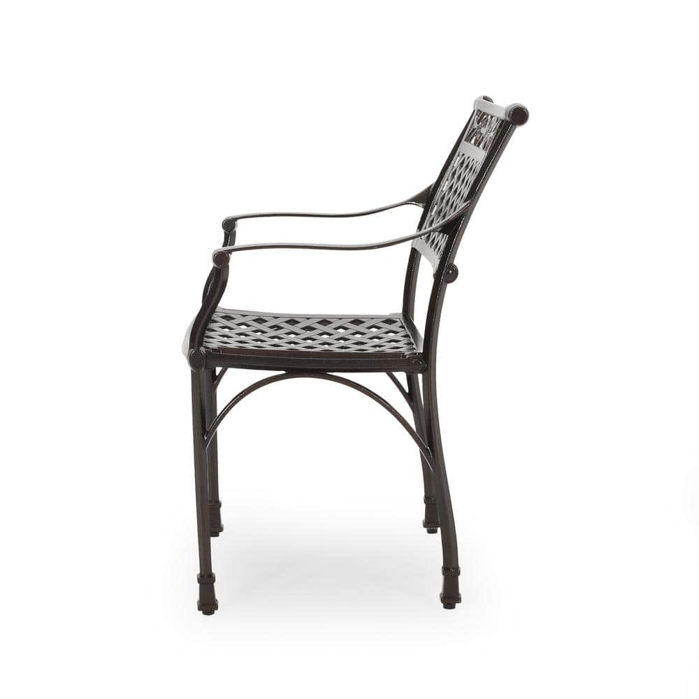 Noble House Ridgecrest Aluminum Patio Dining Arm Chair in Bronze (Set of 2)