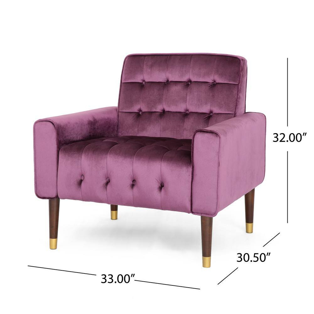 GDF Studio Chesaco Modern Glam Velvet Tufted Armchair, Raisin and Dark Espresso