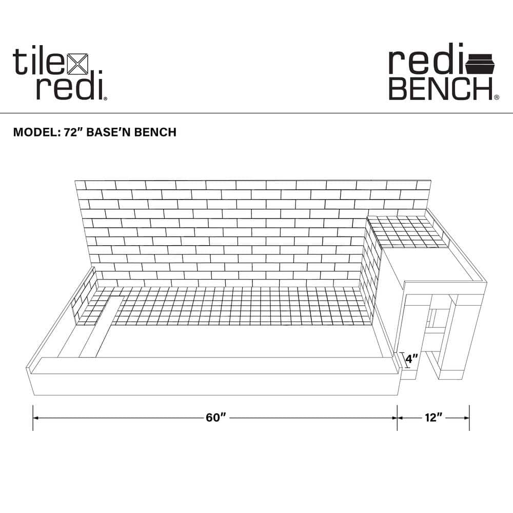 Tile Redi Base'N Bench Single Threshold Shower Base with Bench and Grate