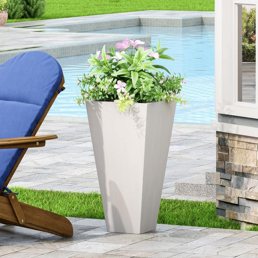 Ella Small Matte White Concrete Outdoor Patio Planter