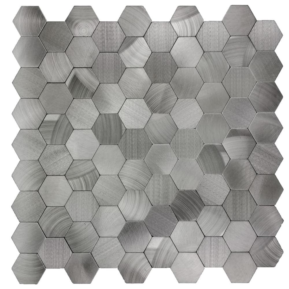 Abolos- Enchanting Hexagon Wall Backsplash 1.5" x 1.5" Peel and Stick Metal Mosaic Tile in Silver (19.80sqft / 22pc Box)