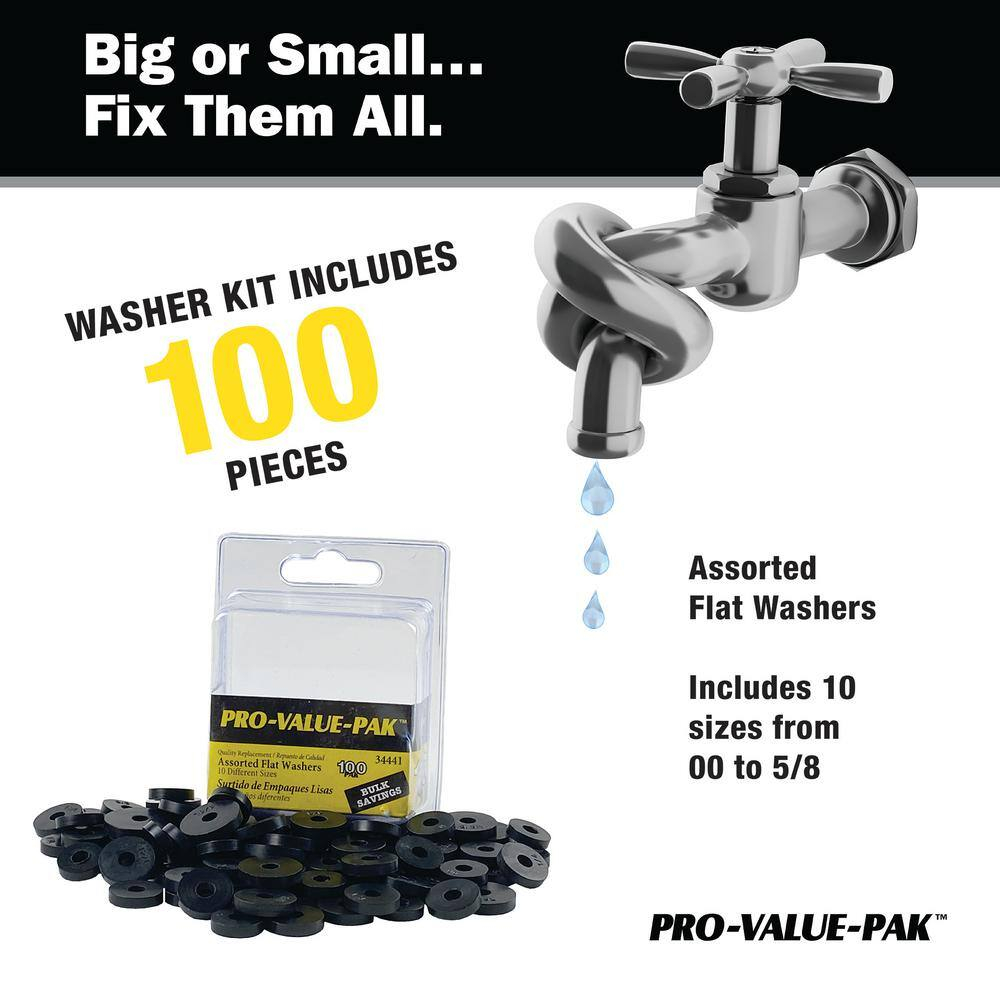 Danco 100-Piece Assorted Black Rubber Flat Washer Set