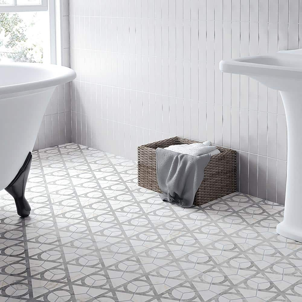 Carra Carrara Elegance 7"x8" Grey and White Matte Hexagon Porcelain Tile