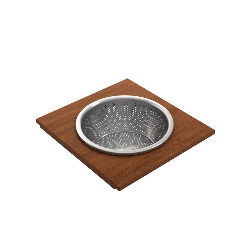 BOCCHI 2320 0014 Wood Board w Large Round Stainless Steel Mixing Bowl & Colander