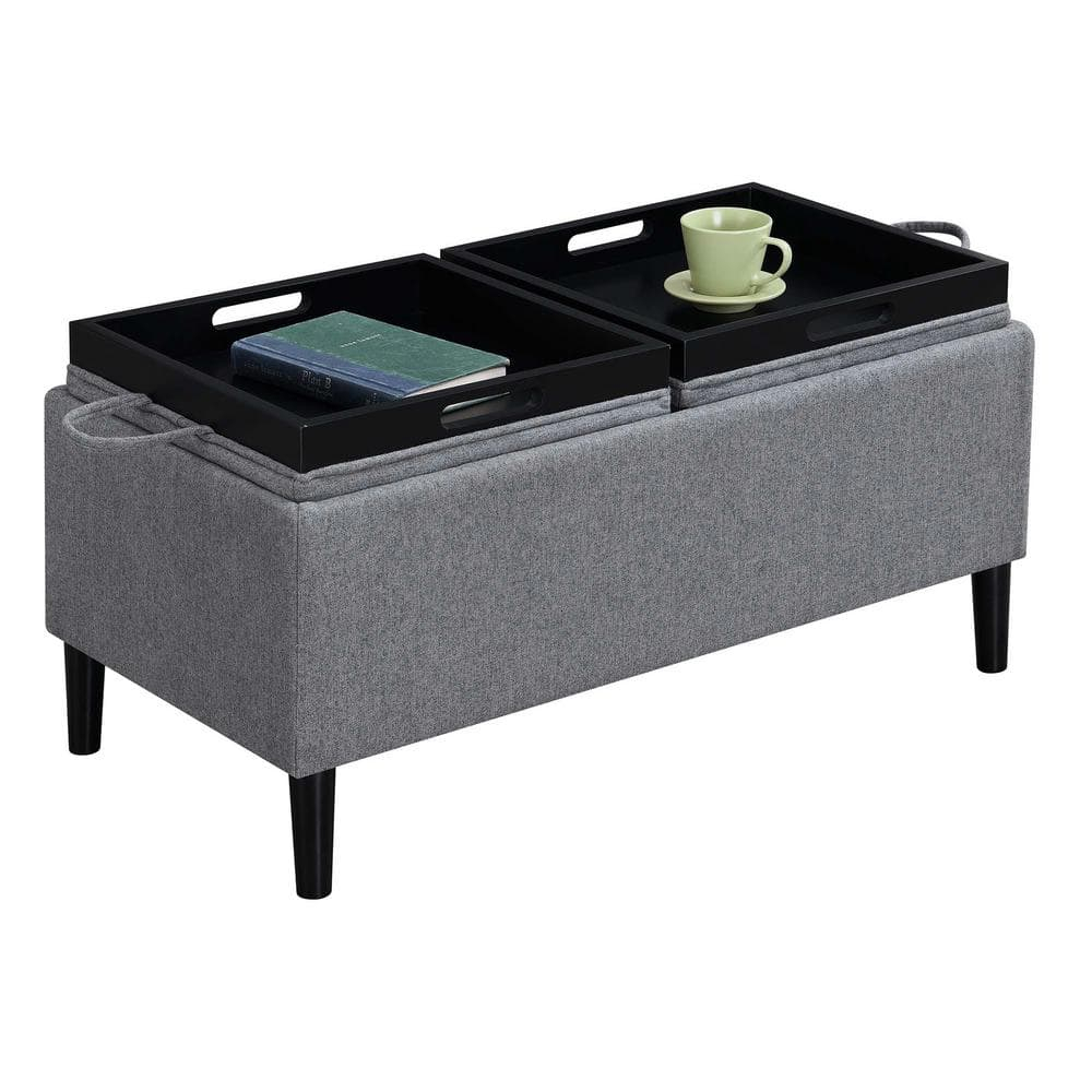 Convenience Concepts Designs4Comfort Magnolia Storage Ottoman w/ Reversible Trays, Soft Gray Fabric