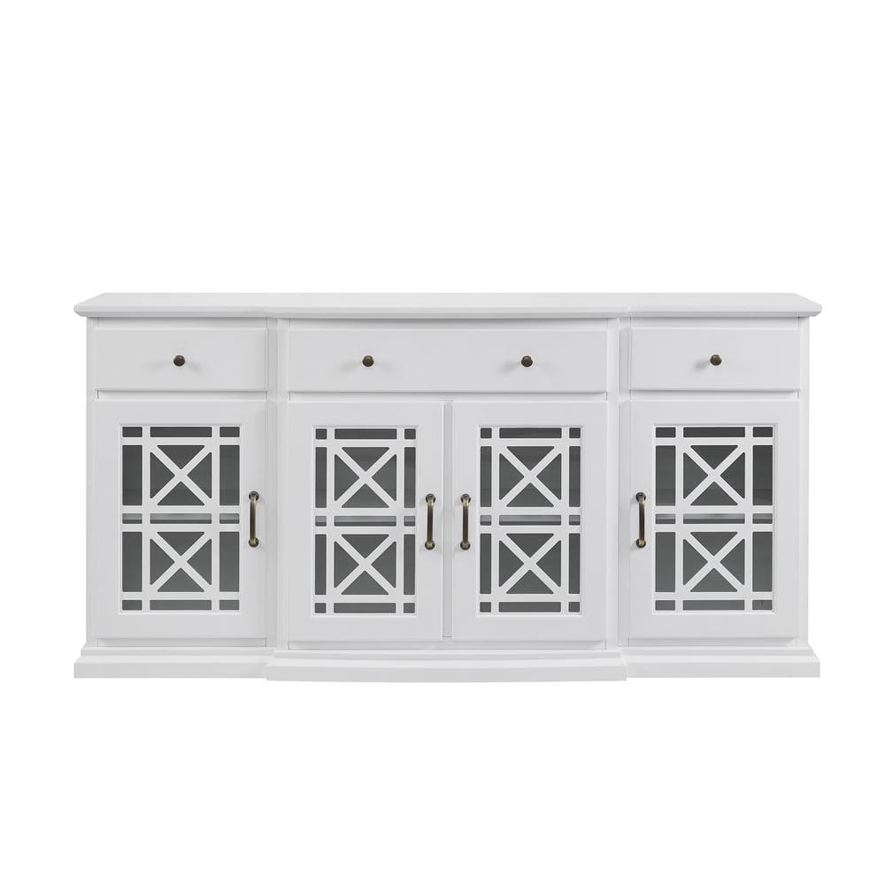 Walker Edison Traditional Fretwork TV Stand, White