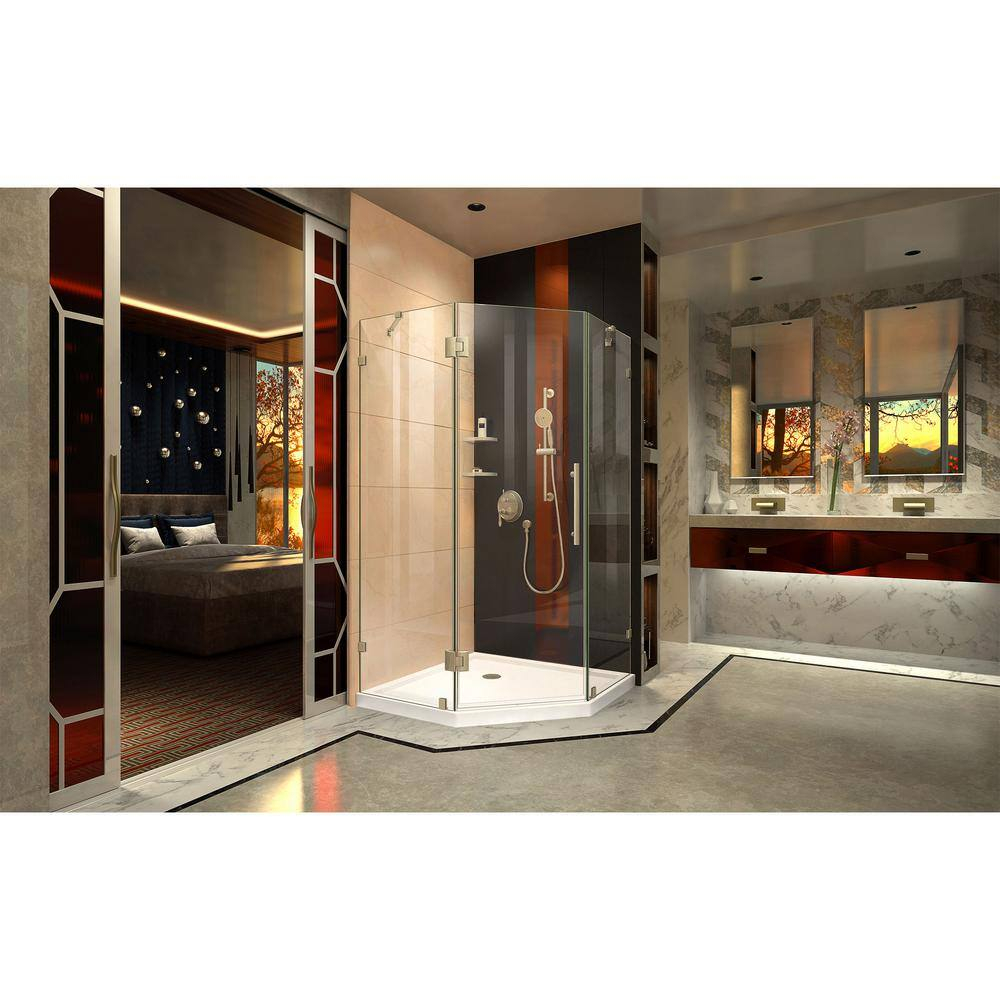 Luxurious Frameless Clear Glass Neo-Angle Shower Enclosure with Bronze Hardware