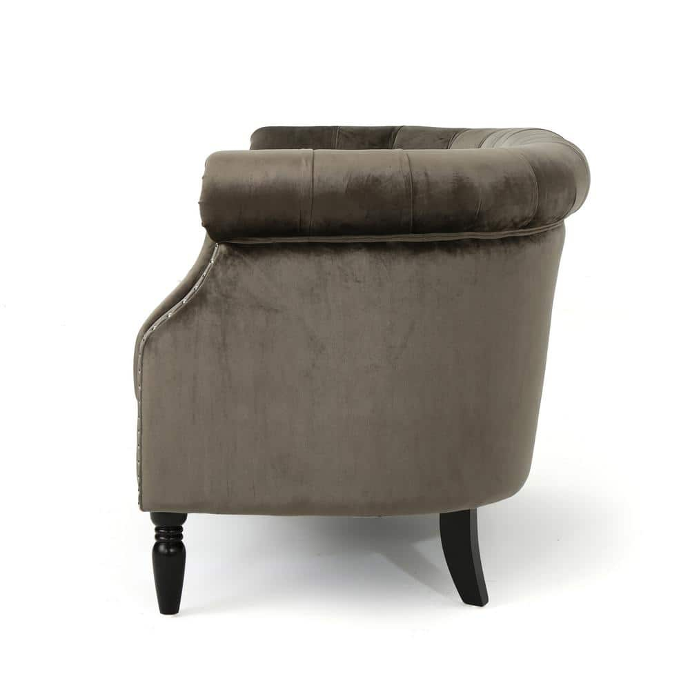 Milani 52 in. Gray/Dark Brown Velvet 2-Seat Loveseat with Nailhead Trim