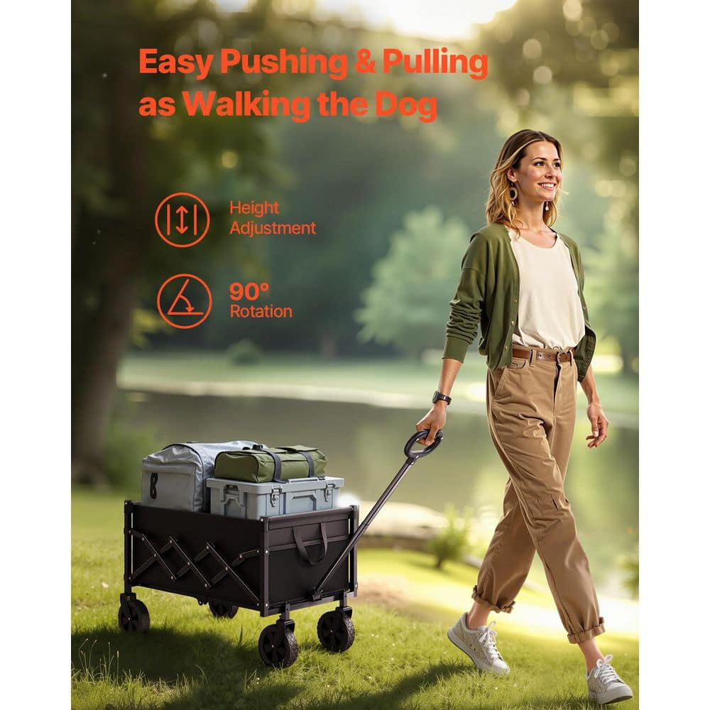 VEVOR Collapsible Folding Wagon with Wheels, Wagons Carts Foldable with 225lbs Capacity, Lightweight Portable Utility Wagon Cart for Grocery Shopping Sports Camping and Garden