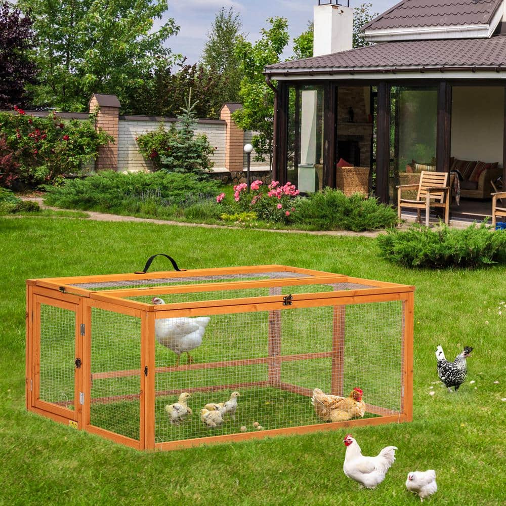 Coziwow Folding Chicken Coop, Wooden Rabbit Hutch for Small Animals with Roosting Bar, Orange