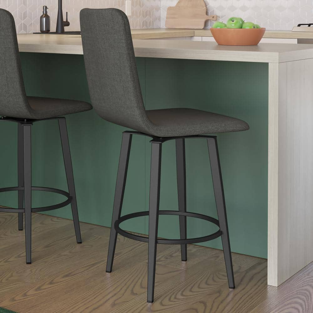 Watson 26" Charcoal Grey Polyester Swivel Counter Stool with Black Metal Frame