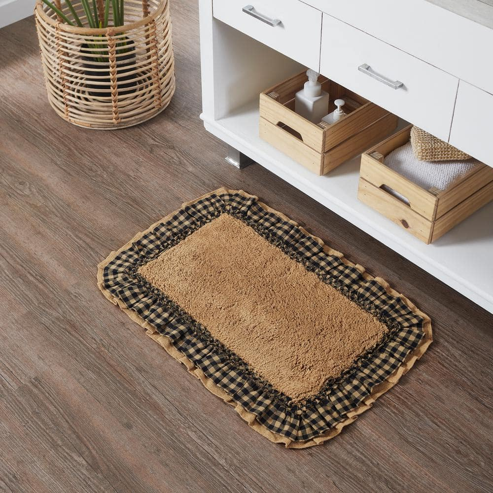 VHC Brands Burlap Check Bath Mat, Natural and Black, 20x30