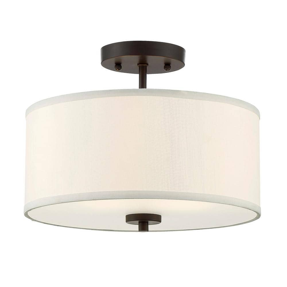 Elegant Dual-Light Drum Ceiling Fixture in Oil Rubbed Bronze with White Fabric Shade