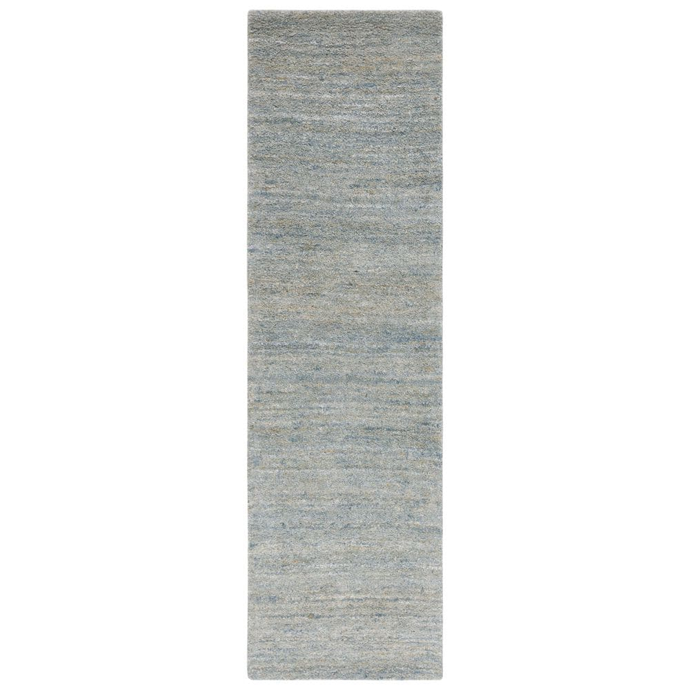 SAFAVIEH Himalaya Flanagan Solid Runner Rug, Blue/Olive, 2'3" x 6'