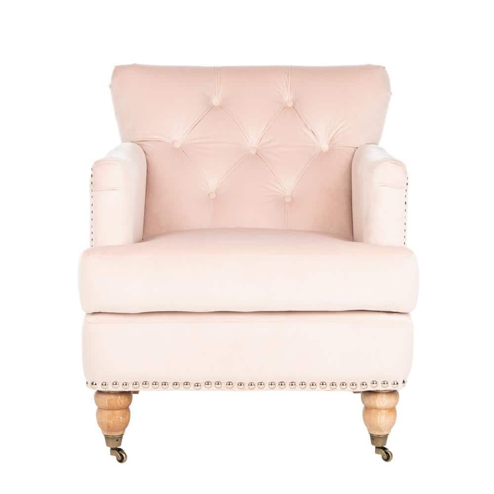 SAFAVIEH Colin Industrial Tufted Club Chair with Casters, Blush Pink/White Wash