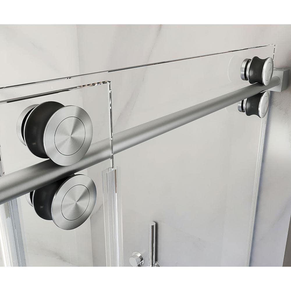 56-60 in. W x 76 in. H Sliding Frameless Shower Door in Brushed Nickel Finish with 5/16 in. (8 mm) Tempered Glass