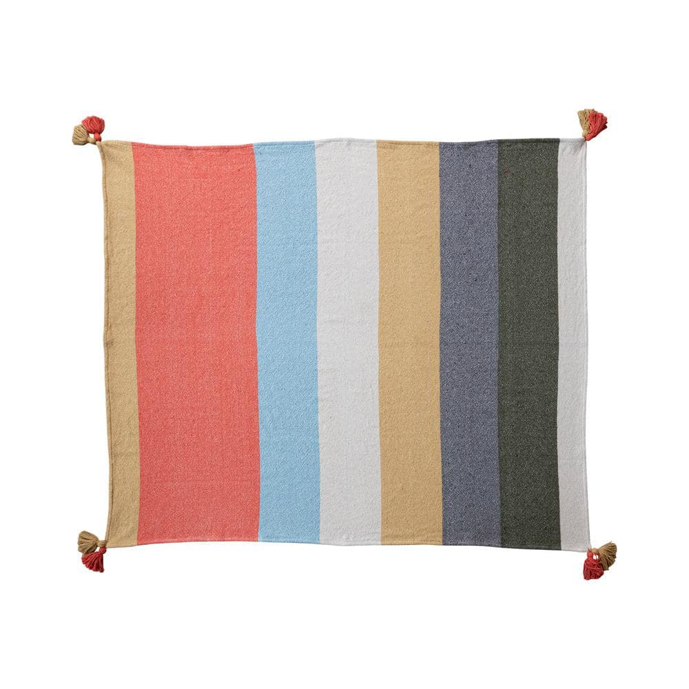 Creative Co-Op Woven Cotton Blend Throw with 8 Stripes and Tassels, Multicolor