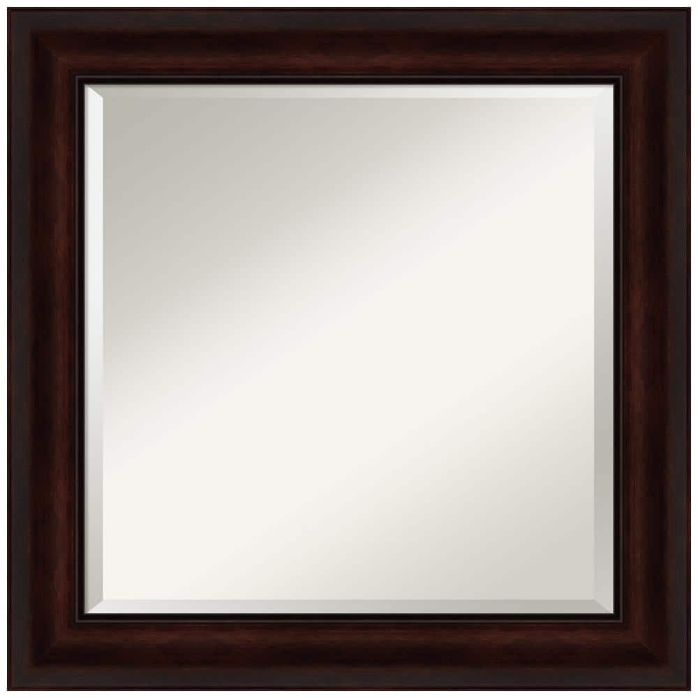 Amanti Art Beveled Bathroom Wall Mirror - Coffee Bean Brown Frame - Coffee Bean Brown Outer Size: 25 x 25 in