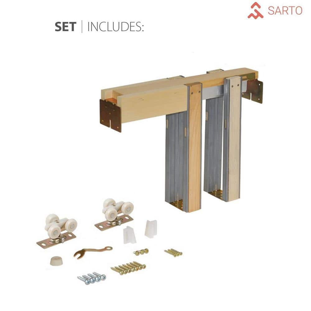 Panel Lite Pocket Door 36 x 84 with Frames | Quadro 4055 White Silk with Frosted Opaque Glass | Kit Trims Rail Hardware | Solid Wood Interior Pantry Kitchen Bedroom Sliding Closet Sturdy Doors