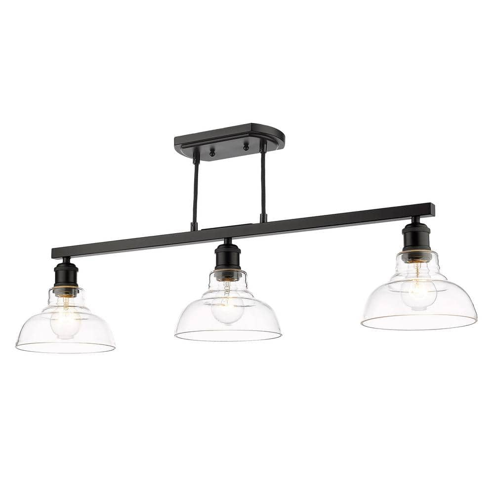 Golden Lighting Carver 3-Light Semi-flush in Matte Black with Clear Glass