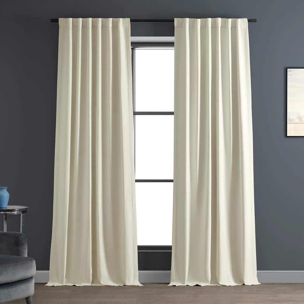 Oat Cream Textured Bellino Room Darkening Curtain - 50 in. W x 84 in. L Rod Pocket with Back Tab Single Curtain Panel