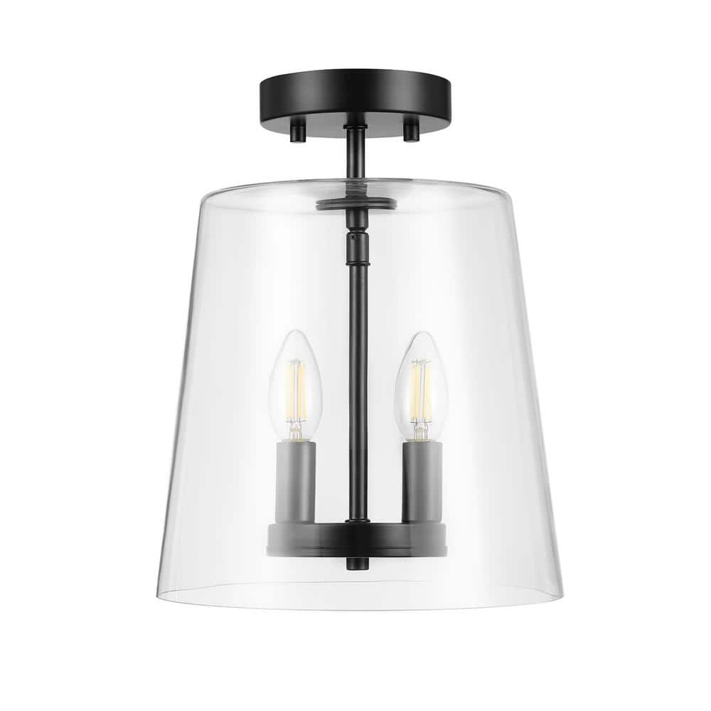 GLOBE Electric 66000083 2-Light Semi-Flush Mount Ceiling Light, Matte Black, Glass Shade, E12 Base Sockets, Ceiling Light Fixture, Home Improvement, Bedroom Lights for Ceiling, Dining Light Fixture