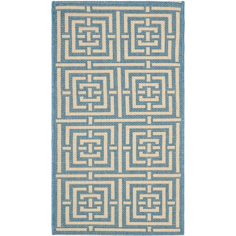 SAFAVIEH Courtyard Ariana Geometric Indoor/Outdoor Area Rug, 2'7" x 5', Blue/Bone
