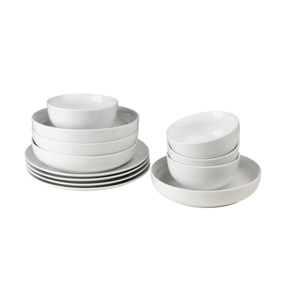 White Porcelain 12-Piece Dinnerware Set for Four