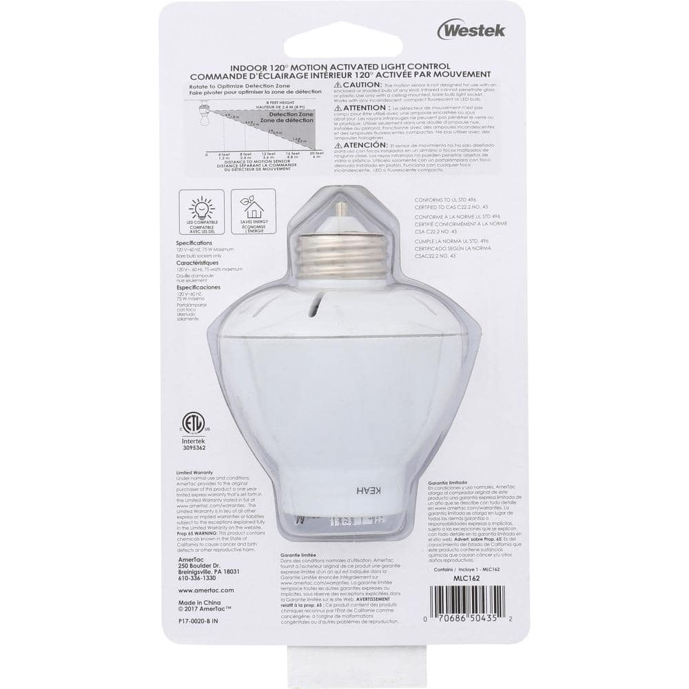 Westek MLC162NB Indoor Motion-Sensing Light Control, White, 1-Pack