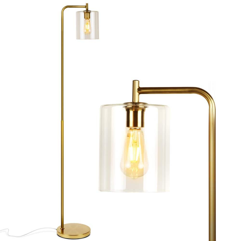 Brightech Elizabeth 66 in. Brass Industrial LED Floor Lamp with Glass Shade and Edison Bulb, Gold