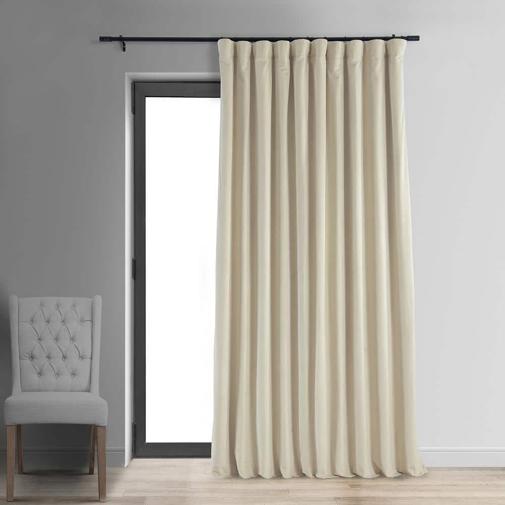 Exclusive Fabrics  Signature Extra Wide Blackout Velvet Curtains (1 Panel) - Luxurious Blackout Drapes Neutral Ground 100 x 84 84 Inches