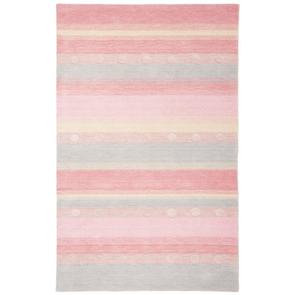 SAFAVIEH Kids Jayde Geometric Striped Wool Area Rug, Light Blue/Pink, 6' x 9'