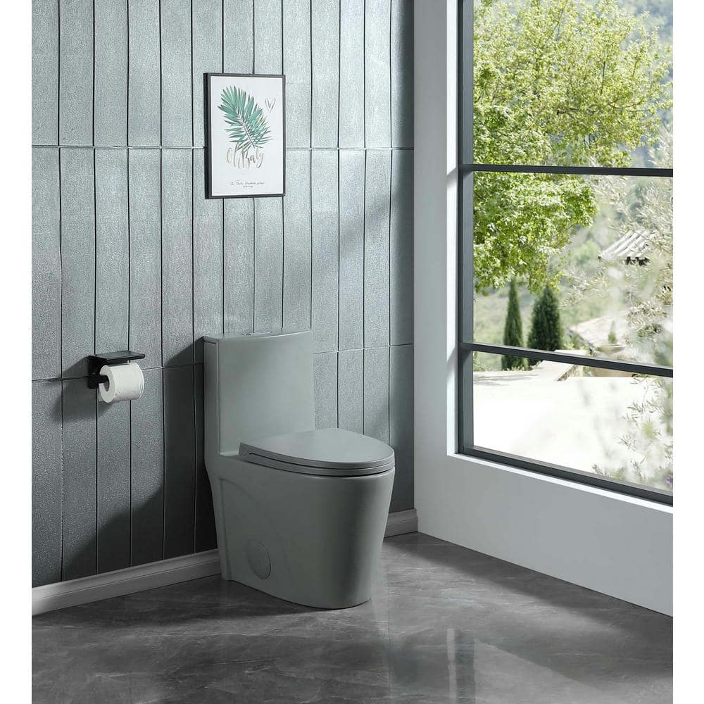 1.1/1.60 GPF Dual-Flush One Piece Toilet, Water-Saving Elongated Comfort Height Floor Mounted, Soft Close 1000 Gram Map Flushing Score Toilet, Light Grey 23T01-LG