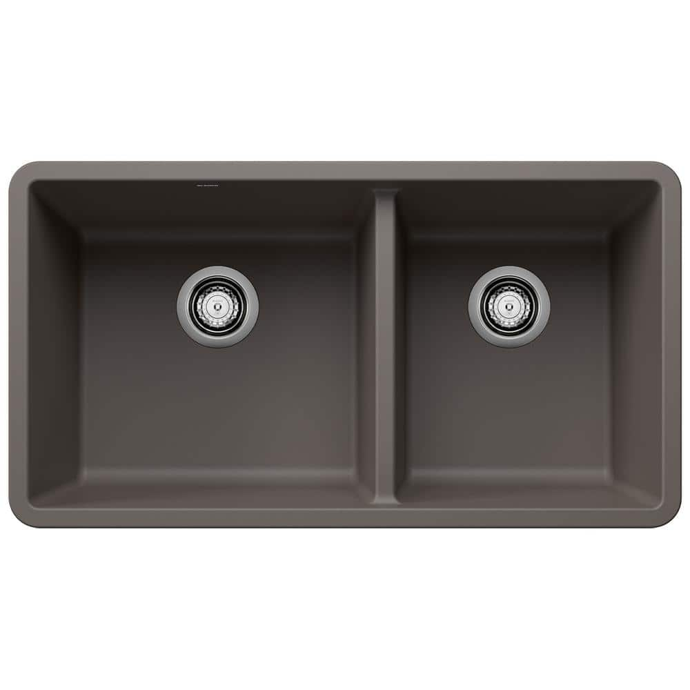 Precis SILGRANIT 33" L X 18" W Double Bowl Undermount Kitchen Sink