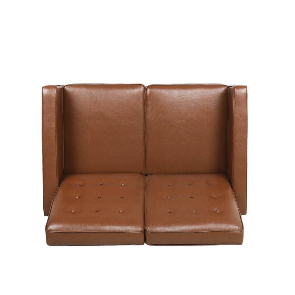 Noble House Craigue Faux Leather Tufted Loveseat Pushback Recliner, Cognac Brown