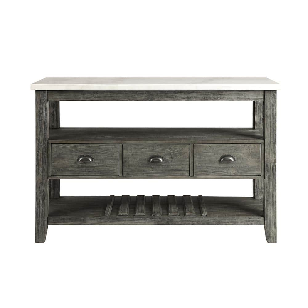 ACME Merel Marble Top Wine Rack Server in White and Gray Oak