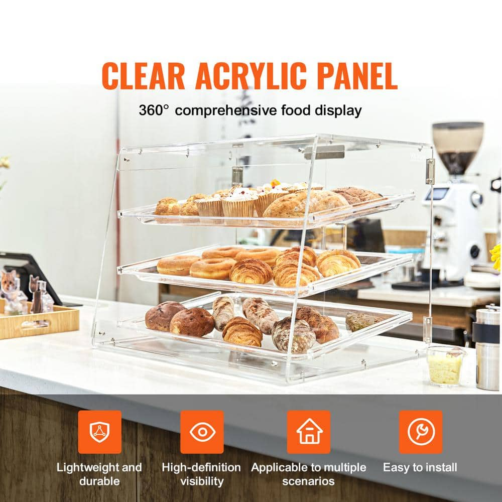 KFFKFF 3-Tier Acrylic Bakery Display Case Countertop Donut Pastry Case Rear Door