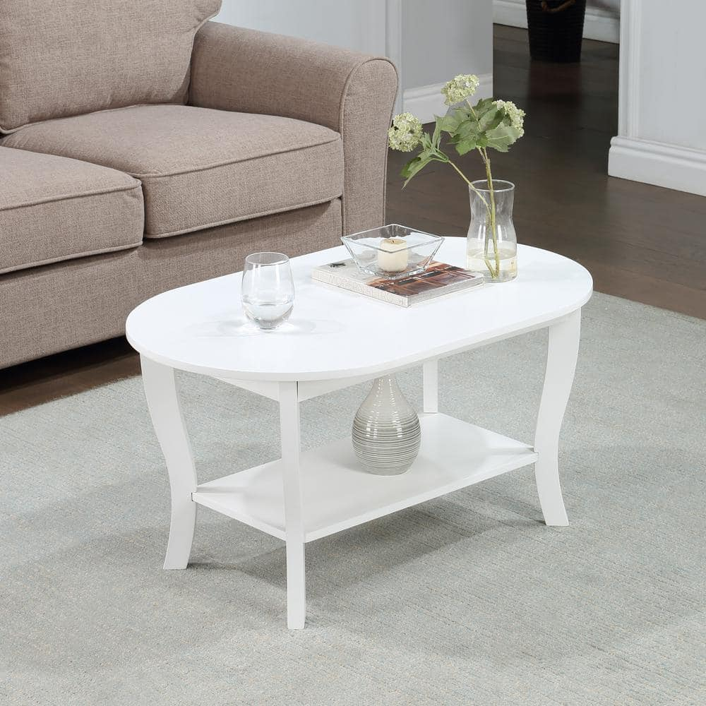 Convenience Concepts American Heritage Oval MDF Coffee Table with Shelf, White