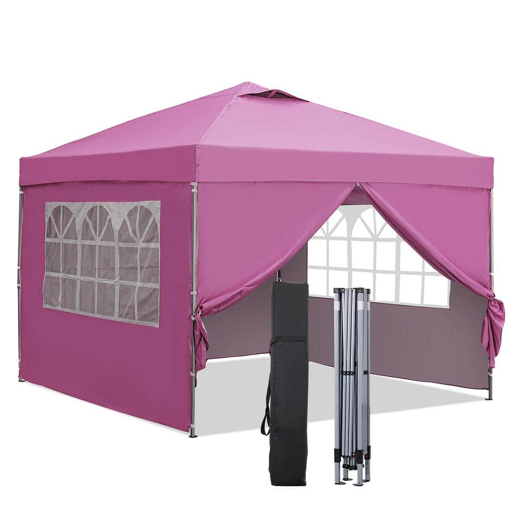 10 ft. x 10 ft. Pink Patio Canopy Tent Pop Up Gazebo with Sidewallls
