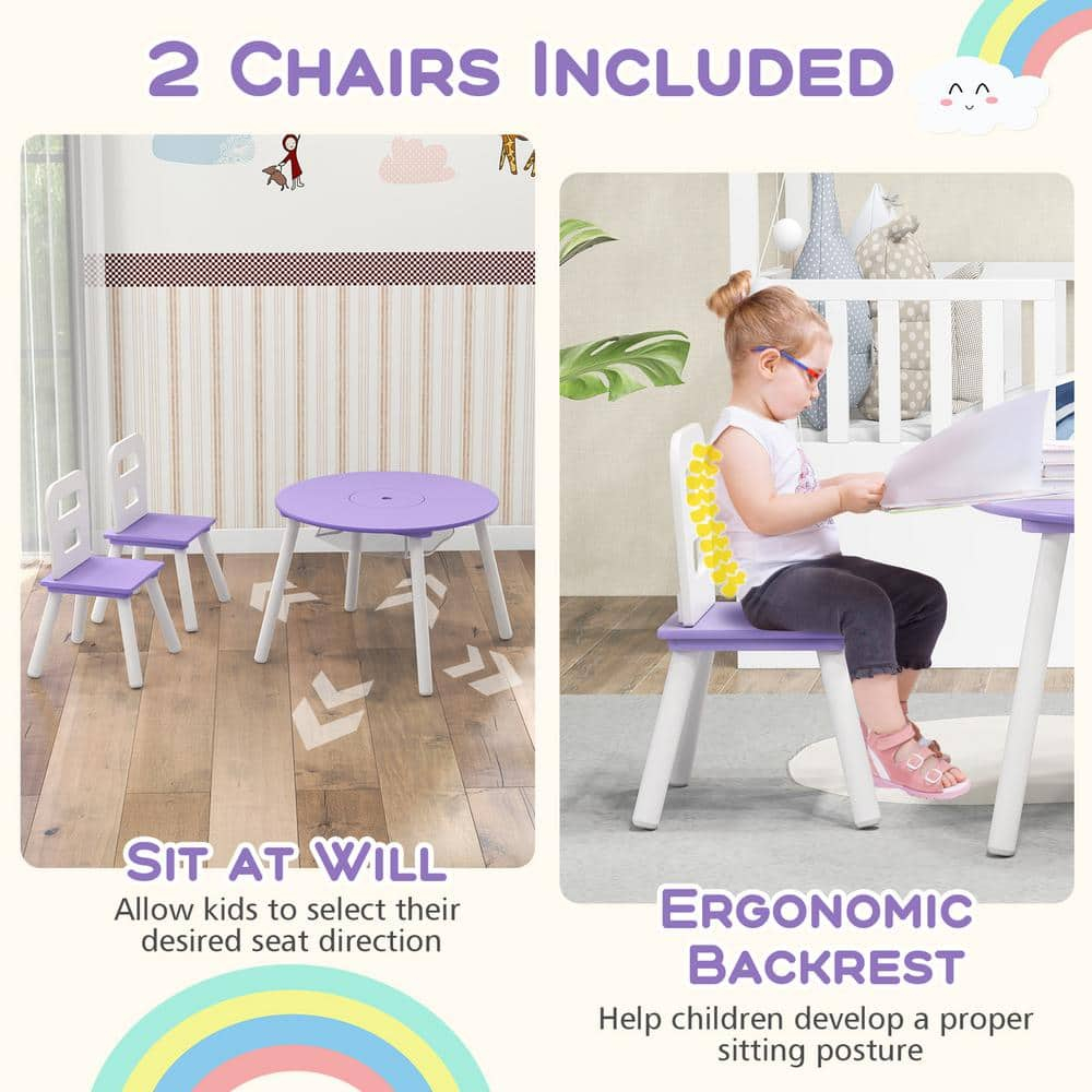 Costzon Kids Table and Chair Set, Wood Activity Table w/Center Mesh Storage, Children Furniture Gift for Boys & Girls, Ideal for Arts, Crafts, Snack Time, Homework, Toddler Table and Chair Set, Purple