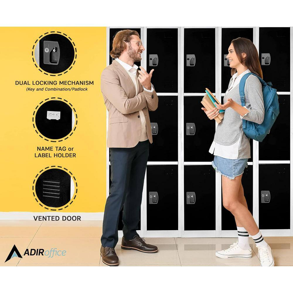 Black Solid Steel Freestanding 3-Door Locker