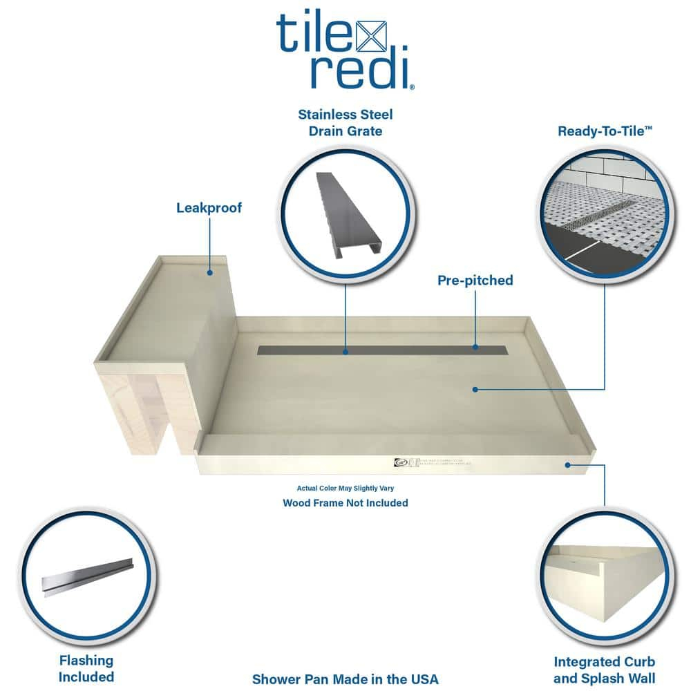 Tile Redi Base'N Bench Single Threshold Shower Base with Bench and Grate