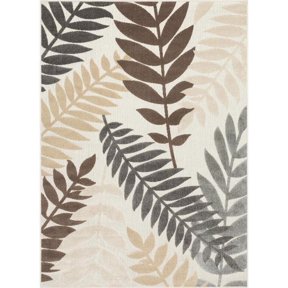 Well Woven Mariah 3'11" x 5'3" Indoor/Outdoor High-Low Tropical Leaves Ivory Area Rug