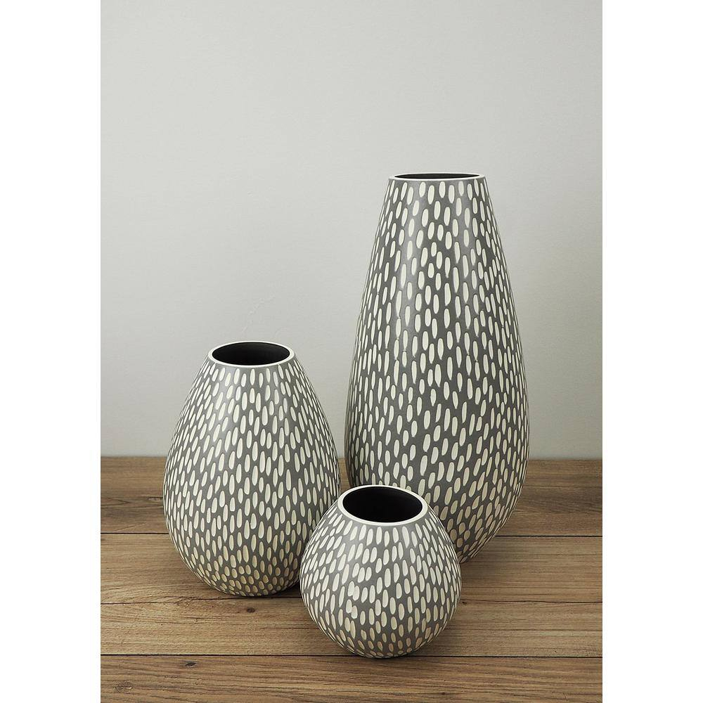 Drop Wide Tall Ceramic Vase in Dash Grey Matte FInish 13.7" Height