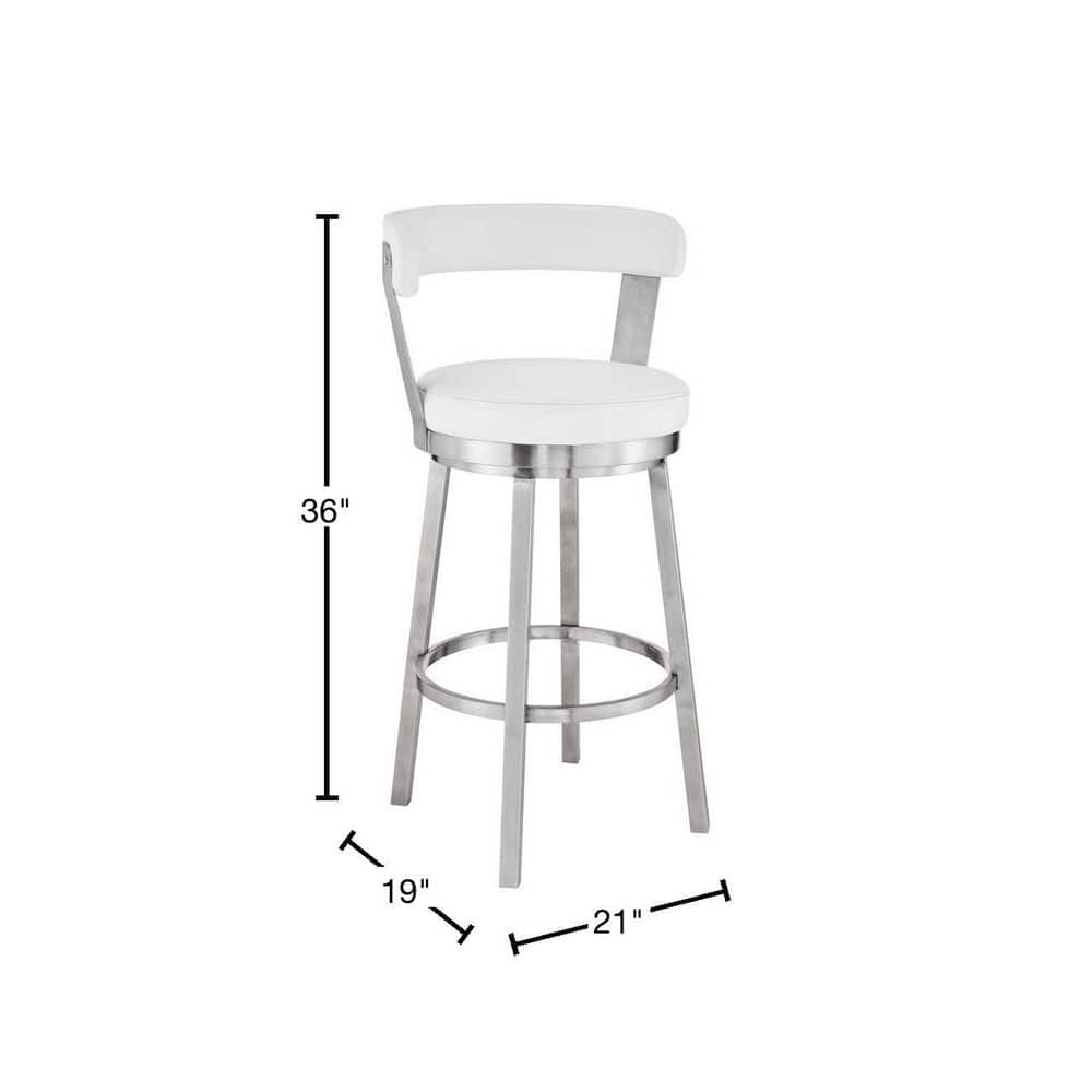 Bryant 26" Counter Height Swivel Bar Stool in Brushed Stainless Steel Finish and White Faux Leather