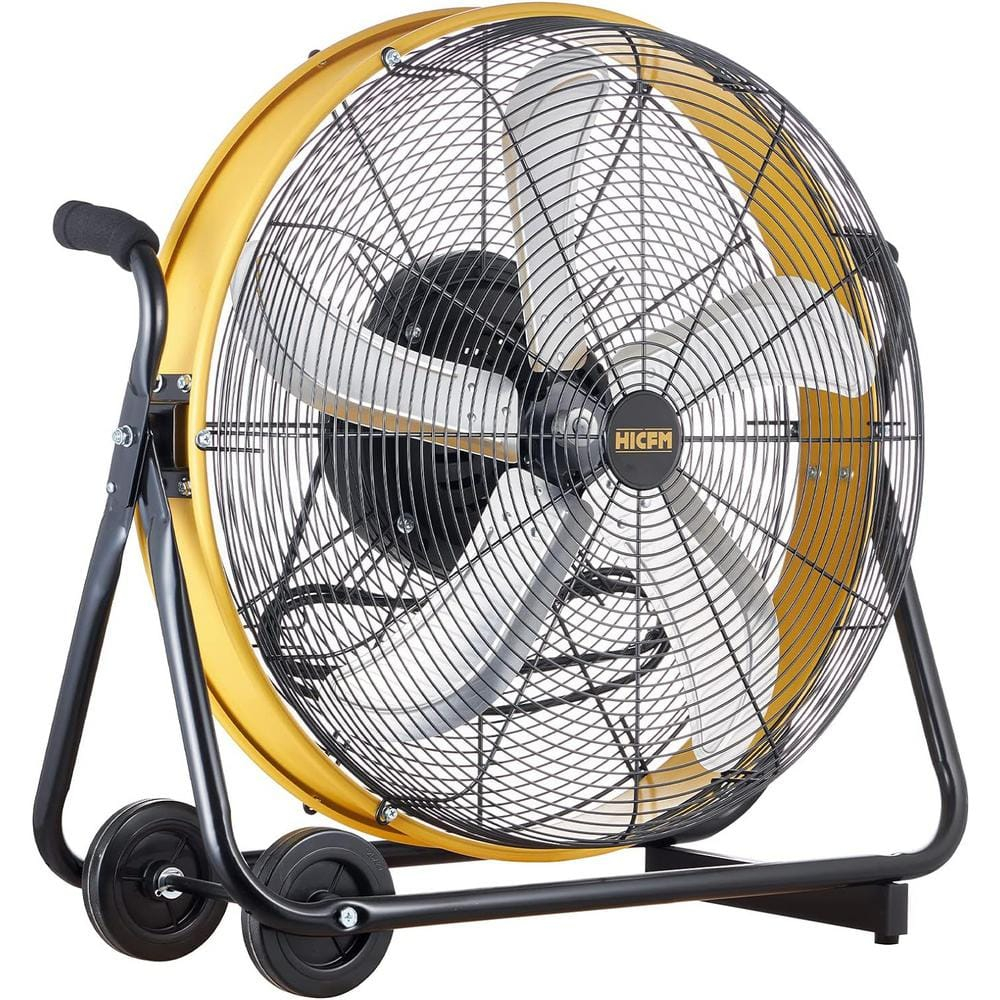 24 in. 3 Speeds High Velocity Internal Oscillating Barrel Floor Fan in Yellow with Powerful 1/4 Motor